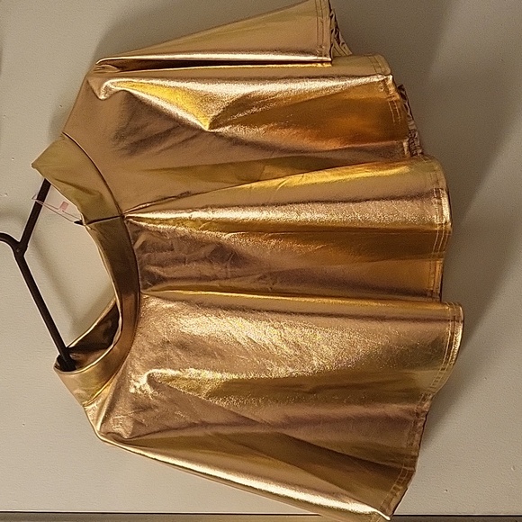 Urban Coco Shiny Gold Flare pleated mini skate skirt. Size M - Picture 3 of 8